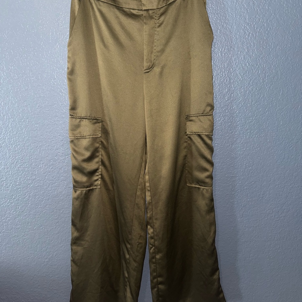 Olive Green Wide-Leg Cargo Jumpsuit